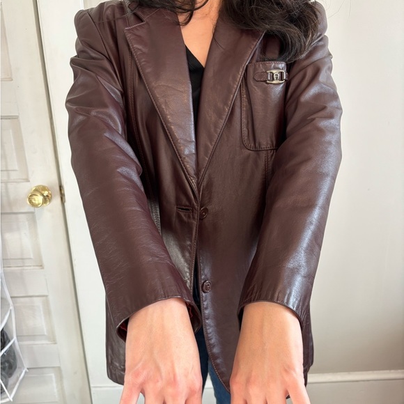 Vintage Genuine Leather Red Wine Women's Office Jacket Blazer -Size Medium/Large - Picture 4 of 14